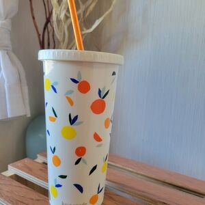 Kate Spade White Tumbler with Colorful Fruit Design
